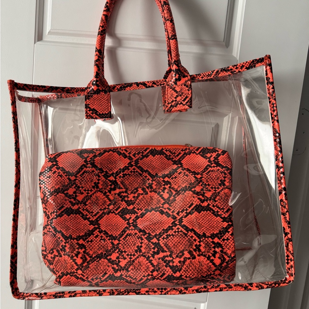 Stylish Transparent Tote with Red Snake Print